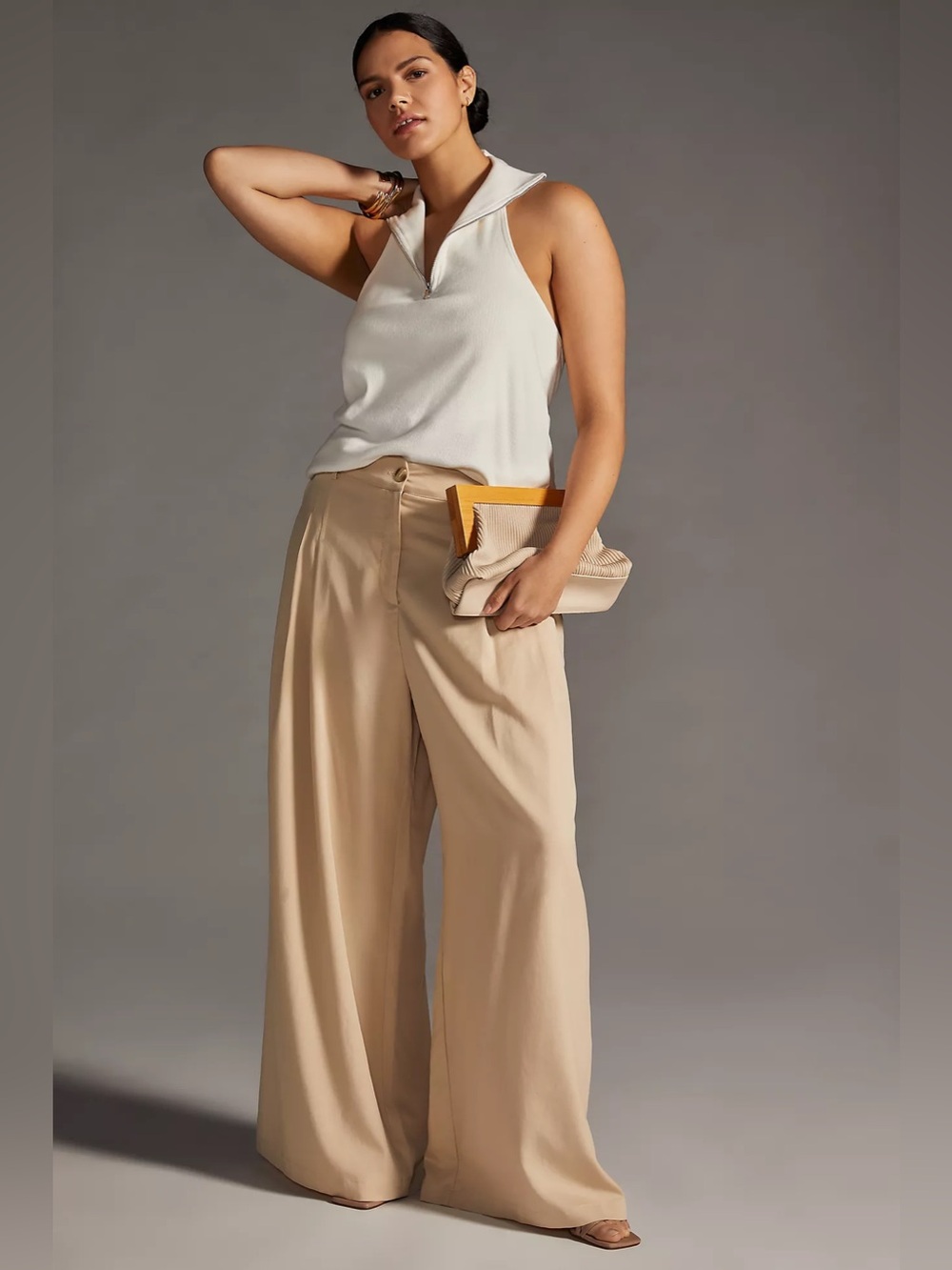 Anthropologie Amadi Tencel Cotton Pleated Wide-Leg Pants Size 6